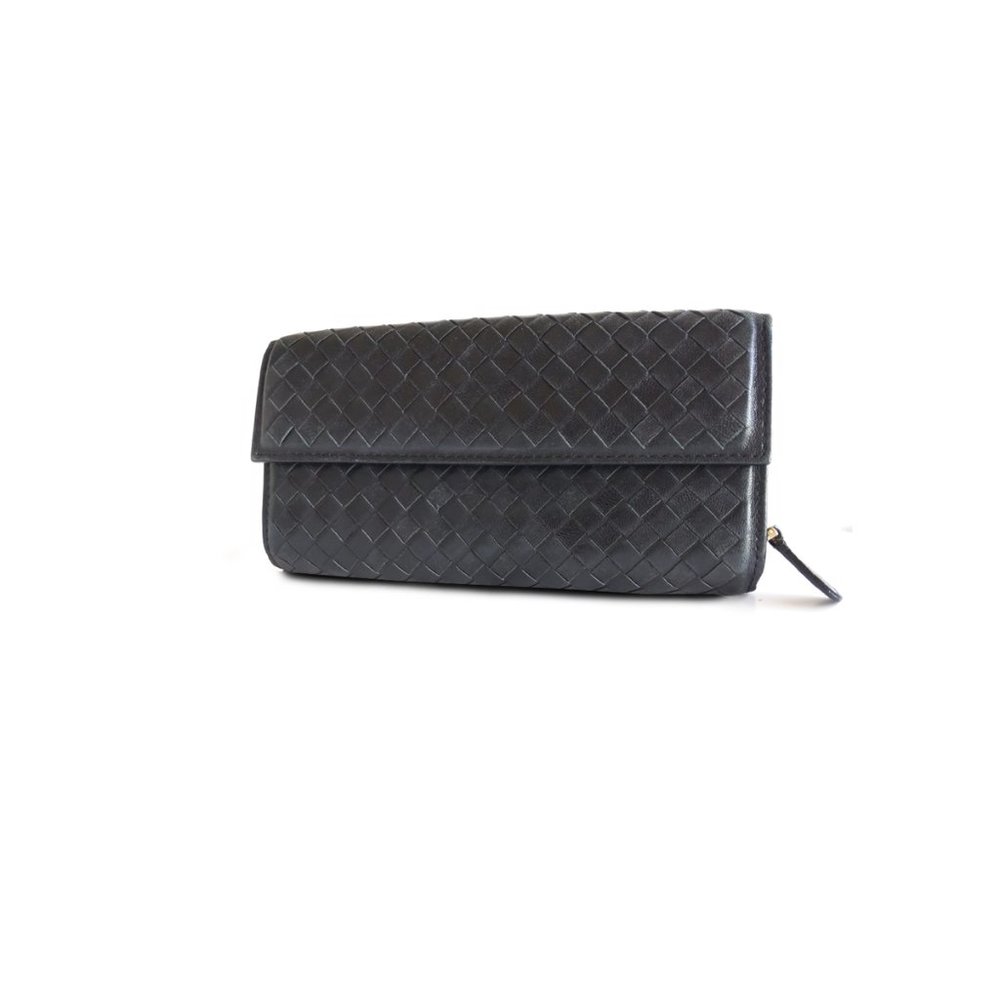 Bottega Veneta Intrecciato Continental Women Black Leather Wallet